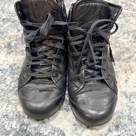 Gucci Black Guccissima Leather High Top Sneakers Size 9.5 - Picture 2 of 11